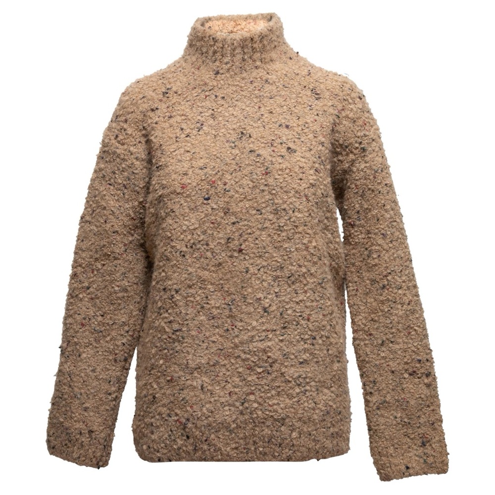 Ganni Tan Brown Speckled Mockneck Chunky Sweater XS S